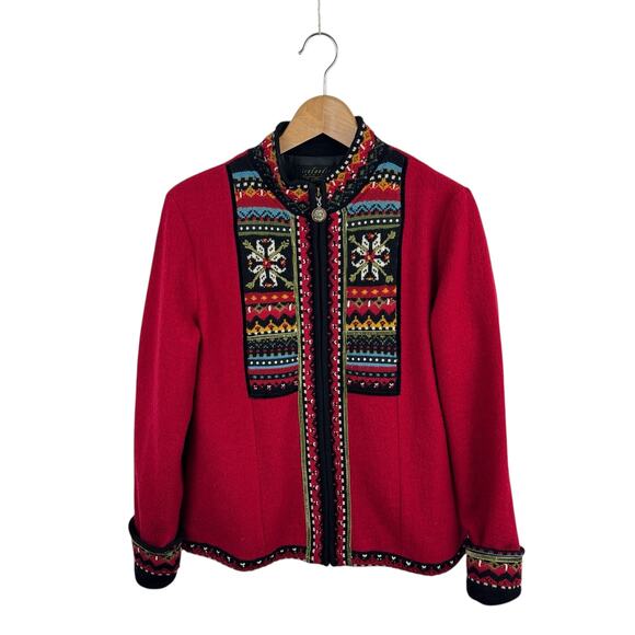 Icelandic Design Wool Embroidered Zip Up Jacket - Picture 1 of 7